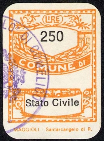 Marca da Bollo del Comune di COMELICO SUPERIORE su Carta Bianca di dimensioni 20,5 x 28,5 mm