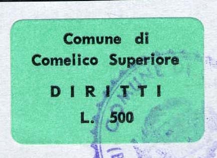 Marca da Bollo del Comune di COMELICO SUPERIORE su Carta Colorata di dimensioni 19 x 13 mm