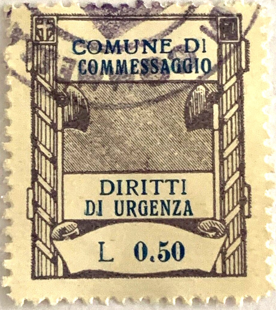 Marca da Bollo del Comune di COMMESSAGGIO su Carta Bianca di dimensioni 23 x 31 mm