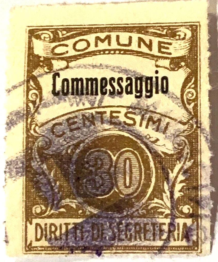 Marca da Bollo del Comune di COMMESSAGGIO su Carta Bianca di dimensioni 23 x 29 mm