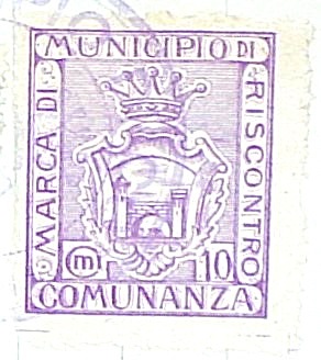 Marca da Bollo del Comune di COMUNANZA (COMUNE DEL LITTORIO) su Carta Bianca di dimensioni 23,5 x 29,5 mm