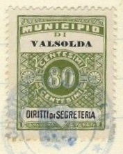 Marca da Bollo del Comune di VALSOLDA su Carta Bianca di dimensioni 22,5 x 29 mm