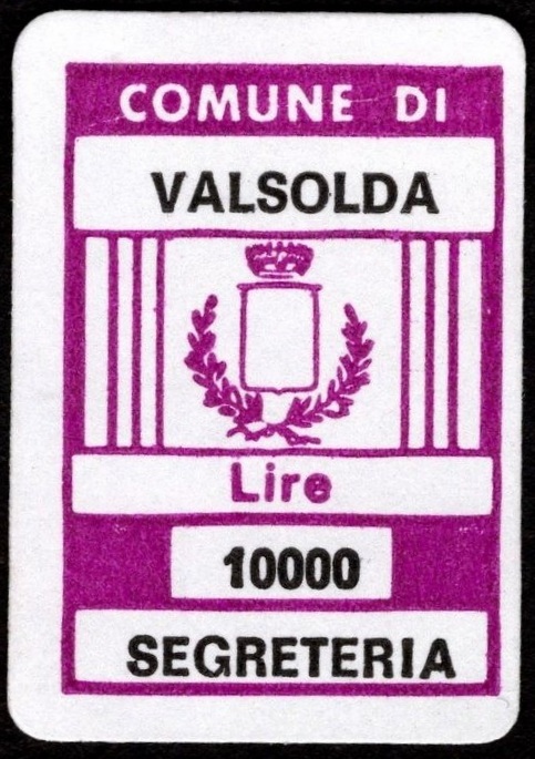Marca da Bollo del Comune di VALSOLDA su Carta Bianca di dimensioni 16 x 26 mm
