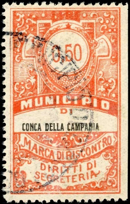 Marca da Bollo del Comune di CONCA DELLA CAMPANIA su Carta Bianca di dimensioni mm
