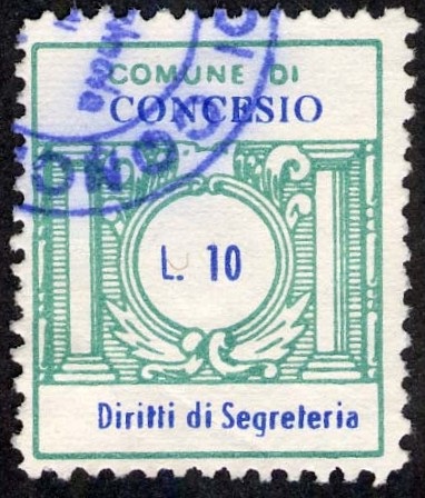Marca da Bollo del Comune di CONCESIO su Carta Bianca Sottile di dimensioni 21 x 25 mm