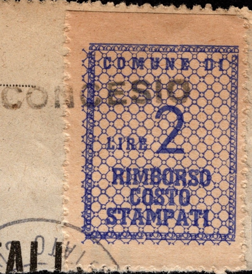 Marca da Bollo del Comune di CONCESIO su Carta Bianca Sottile di dimensioni 21 x 28 mm