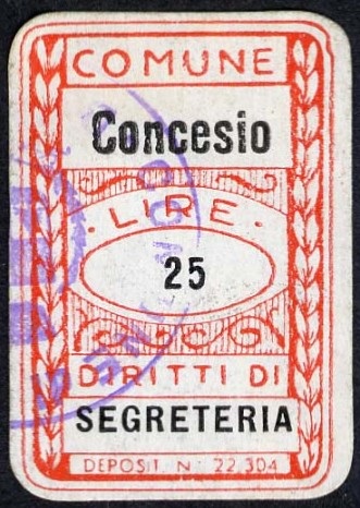 Marca da Bollo del Comune di CONCESIO su Carta Avana di dimensioni 20 x 30 mm