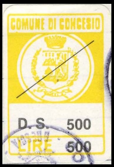 Marca da Bollo del Comune di CONCESIO su Carta Bianca di dimensioni 22,5 x 32,5 mm
