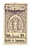 Marca da Bollo del Comune di CONDOFURI su Carta Bianca Sottile di dimensioni 17,5 x 32,5 mm