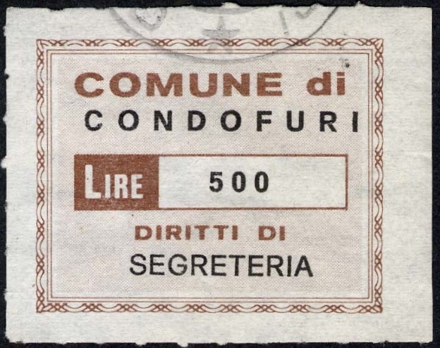 Marca da Bollo del Comune di CONDOFURI su Carta Bianca di dimensioni 28 x 22,5 mm
