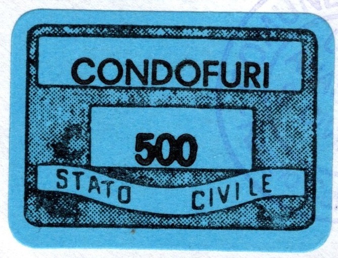 Marca da Bollo del Comune di CONDOFURI su Carta Colorata di dimensioni 20 x 14 mm