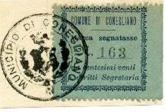 Marca da Bollo del Comune di CONEGLIANO su Carta Verde di dimensioni 32 x 31 mm
