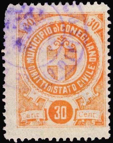 Marca da Bollo del Comune di CONEGLIANO su Carta Bianca di dimensioni mm