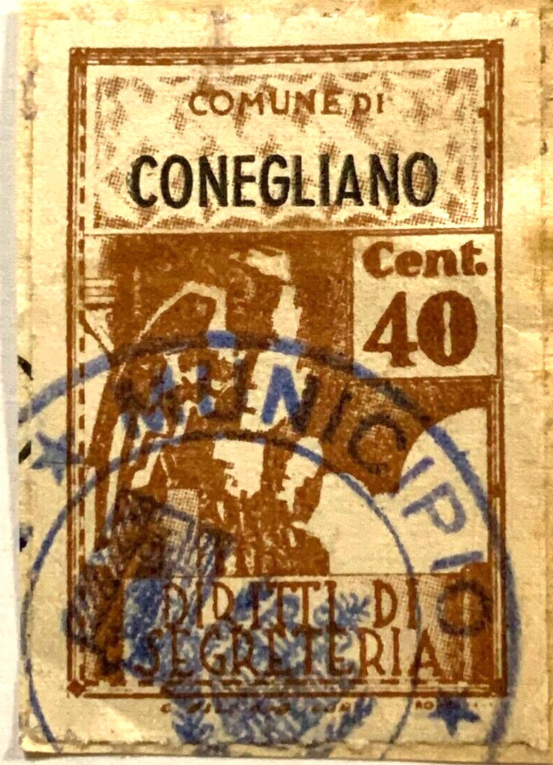 Marca da Bollo del Comune di CONEGLIANO su Carta Bianca di dimensioni 21 X 32 mm