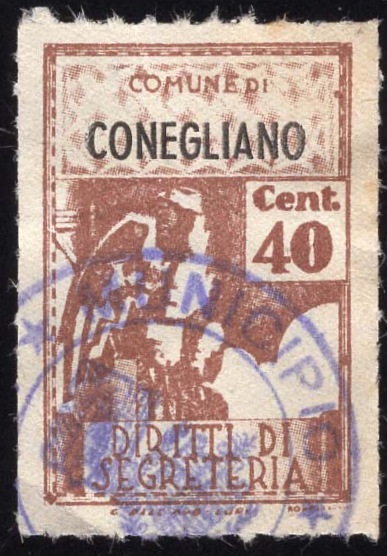Marca da Bollo del Comune di CONEGLIANO su Carta Bianca di dimensioni 21 X 32 mm