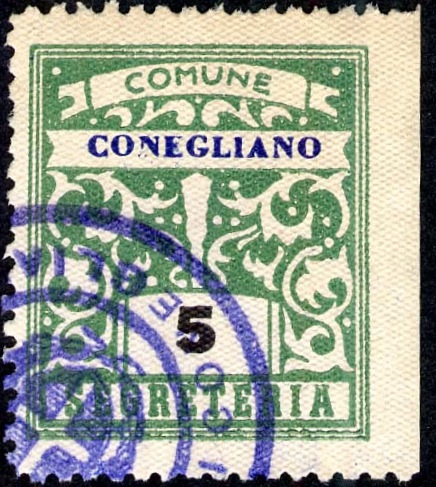 Marca da Bollo del Comune di CONEGLIANO su Carta Vergata di dimensioni 23 x 27 mm