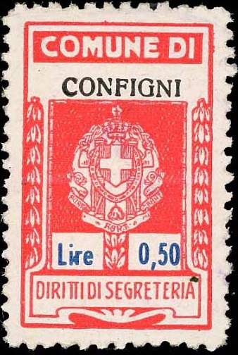 Marca da Bollo del Comune di CONFIGNI su Carta Bianca di dimensioni 25 x 30 mm