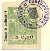 Marca da Bollo del Comune di CONTROGUERRA su Carta Bianca Sottile di dimensioni 26 x 29,5 mm