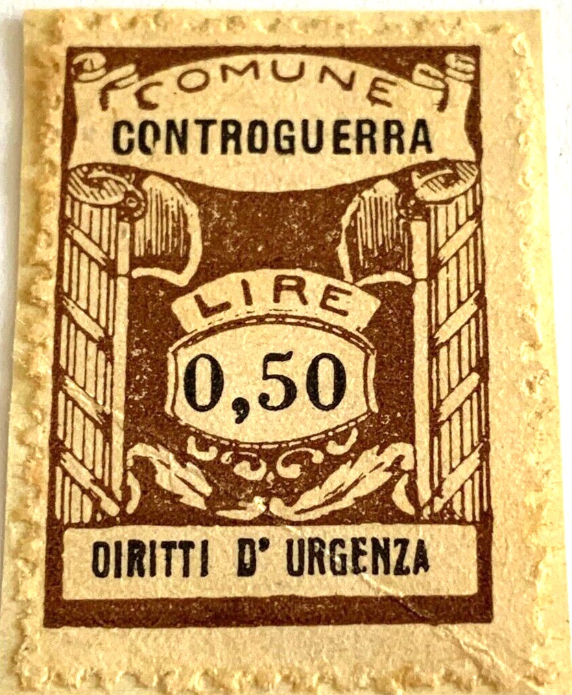 Marca da Bollo del Comune di CONTROGUERRA su Carta Bianca Sottile di dimensioni 22 x 28 mm