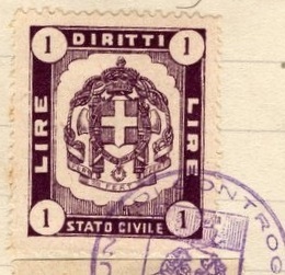 Marca da Bollo del Comune di CONTROGUERRA su Carta Bianca Sottile di dimensioni 26 x 29,5 mm