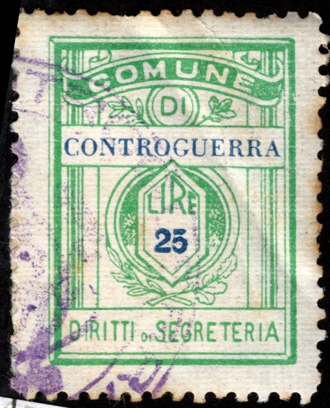 Marca da Bollo del Comune di CONTROGUERRA su Carta Bianca Sottile di dimensioni 18 x 25 mm