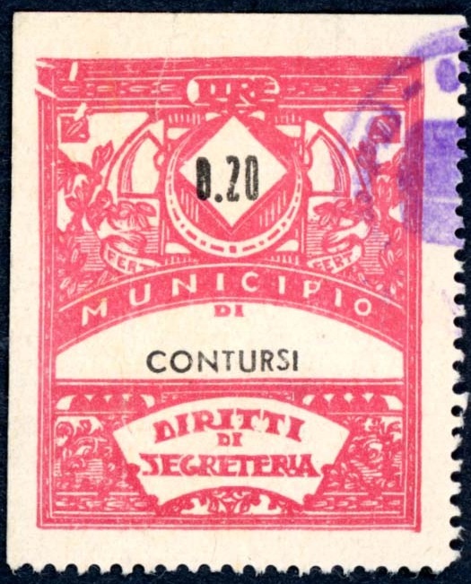 Marca da Bollo del Comune di CONTURSI TERME su Carta Bianca Sottile di dimensioni 22 x 37 mm