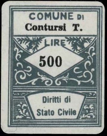 Marca da Bollo del Comune di CONTURSI TERME su Carta Bianca di dimensioni 22 x 28 mm