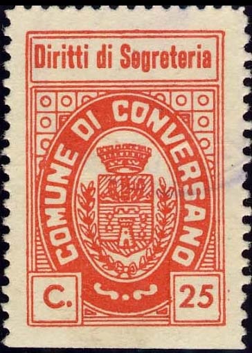 Marca da Bollo del Comune di CONVERSANO su Carta Bianca di dimensioni 20 x 30 mm