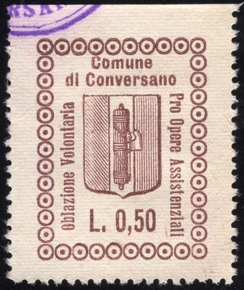 Marca da Bollo del Comune di CONVERSANO su Carta Bianca di dimensioni 22 x 29 mm