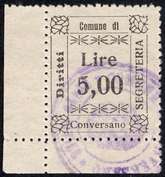 Marca da Bollo del Comune di CONVERSANO su Carta Bianca di dimensioni 22 x 27 mm