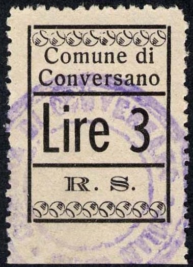 Marca da Bollo del Comune di CONVERSANO su Carta Bianca di dimensioni 19,5 x 26,5 mm