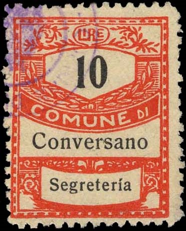 Marca da Bollo del Comune di CONVERSANO su Carta Bianca di dimensioni 22 x 28,5 mm