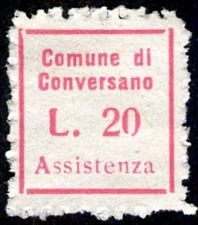 Marca da Bollo del Comune di CONVERSANO su Carta Bianca di dimensioni 14,5 x 15 mm