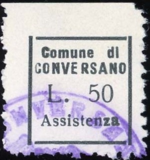 Marca da Bollo del Comune di CONVERSANO su Carta Bianca di dimensioni 13 x 14,5 mm