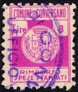 Marca da Bollo del Comune di CONVERSANO su Carta Bianca di dimensioni 14,5 x 18,5 mm