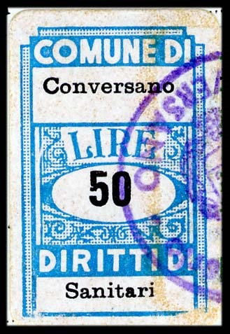 Marca da Bollo del Comune di CONVERSANO su Carta Bianca di dimensioni 18 c 18,5 mm