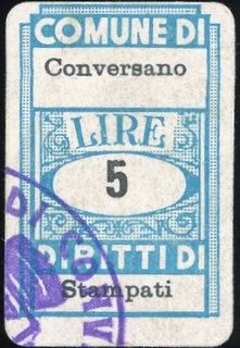 Marca da Bollo del Comune di CONVERSANO su Carta Bianca di dimensioni 18 c 19 mm