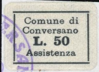Marca da Bollo del Comune di CONVERSANO su Carta Bianca di dimensioni 19 x 14 mm