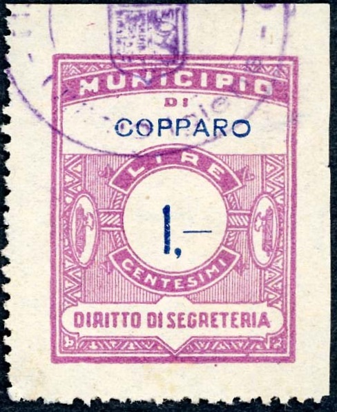 Marca da Bollo del Comune di COPPARO su Carta Bianca di dimensioni 20 x 27 mm