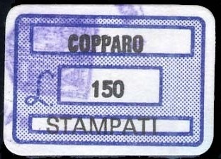 Marca da Bollo del Comune di COPPARO su Carta Bianca di dimensioni 19 x 14 mm