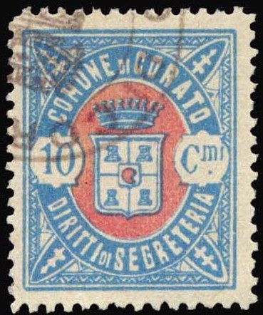 Marca da Bollo del Comune di CORATO su Carta Bianca di dimensioni 21 x 25 mm