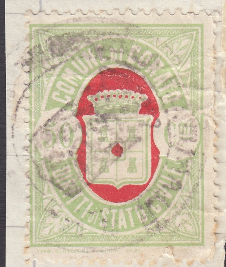 Marca da Bollo del Comune di CORATO su Carta Bianca di dimensioni 24 x 31 mm