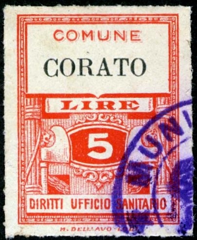 Marca da Bollo del Comune di CORATO su Carta Bianca di dimensioni 22,5 x 30,5 mm