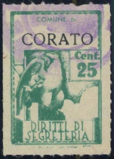 Marca da Bollo del Comune di CORATO su Carta Bianca Sottile di dimensioni 21 X 32 mm