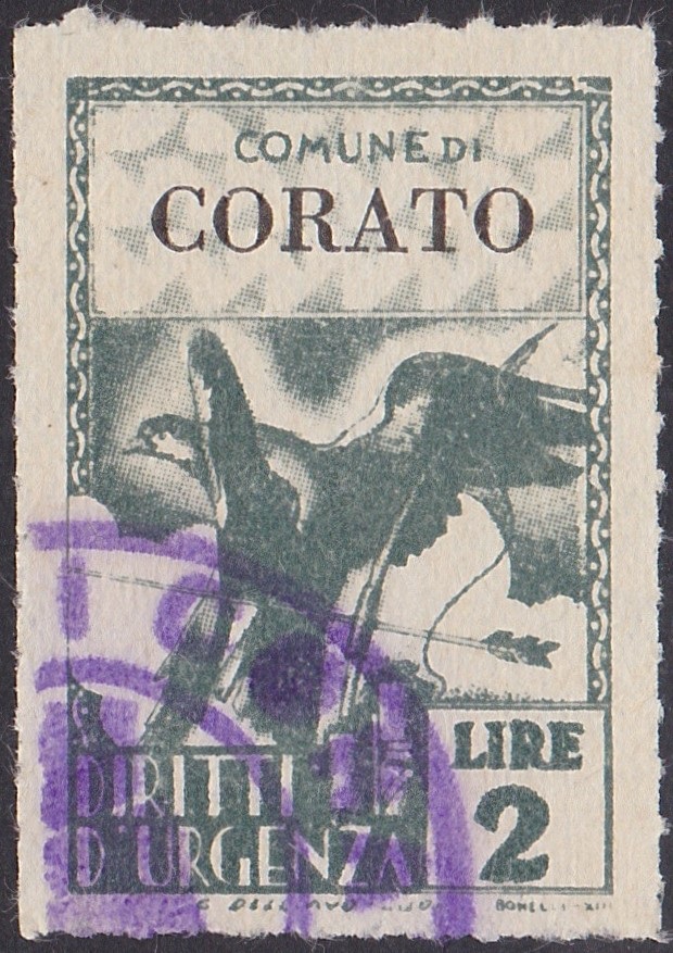 Marca da Bollo del Comune di CORATO su Carta Bianca Sottile di dimensioni 21 X 32 mm