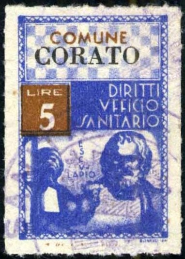 Marca da Bollo del Comune di CORATO su Carta Bianca Sottile di dimensioni 21 X 32 mm