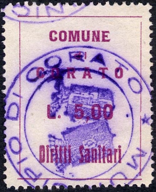 Marca da Bollo del Comune di CORATO su Carta Bianca Sottile di dimensioni 26 x 35 mm