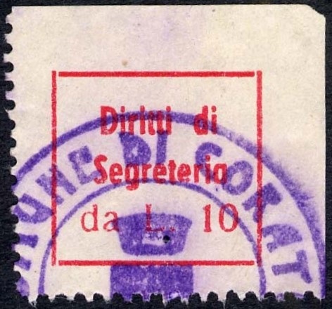 Marca da Bollo del Comune di CORATO su Carta Bianca Sottile di dimensioni 22,5 x 23 mm