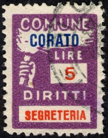 Marca da Bollo del Comune di CORATO su Carta Bianca di dimensioni 18 x 25 mm