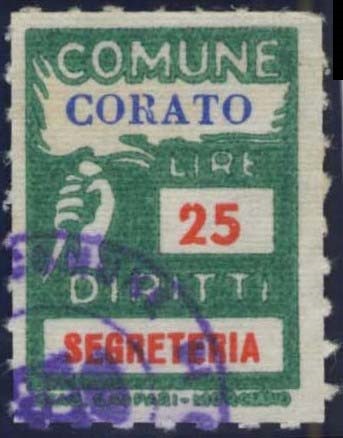 Marca da Bollo del Comune di CORATO su Carta Bianca di dimensioni 18 x 25 mm